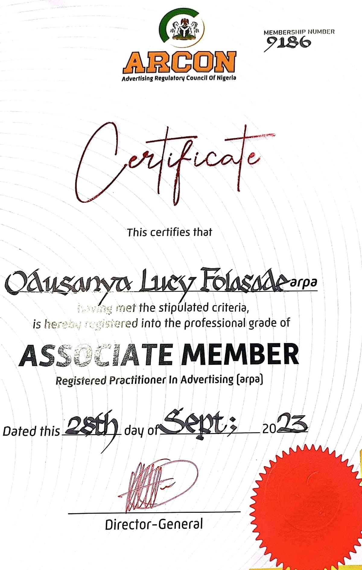 ARCON certificate of registration for Luzon Media